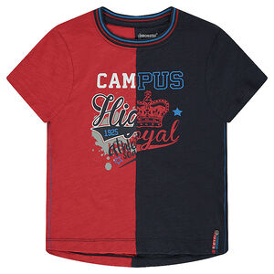 Camiseta de manga corta bicolor con estampado de fantasía 