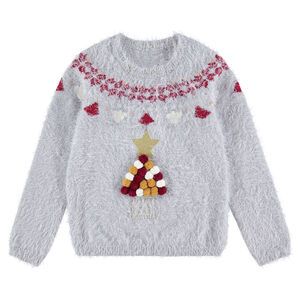 Júnior - Jersey de punto de bolas con pompones de colores en forma de pino 