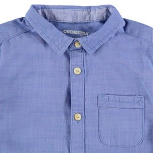 Júnior - Camisa de manga corta azul con bolsillo tipo parche 