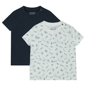 Juego de 2 camiseta de manga corta lisa/estampado all over 