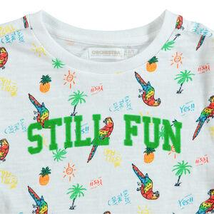 Conjunto con camiseta con estampado de loro y bermudas lisas 