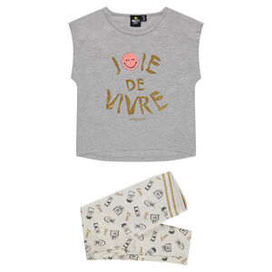 Pijama de punto con mensaje dorado con estampado ©Smiley 