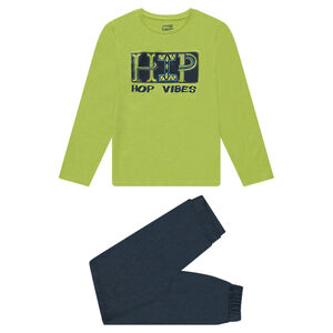 Pijama de punto bicolor con estampado de fantasía en la parte delantera 