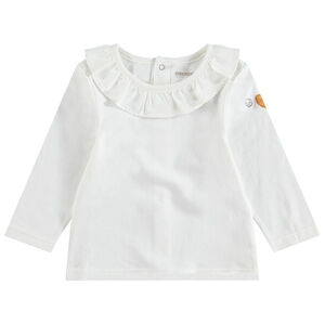 Camiseta de manga larga de algodón con cuello con volantes y corazón brillante  Main Camiseta de manga larga de algodón con cuello con volantes y corazón brillante