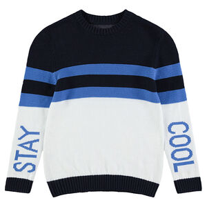 Júnior - Jersey de punto de fantasía con bandas que contrastane inscripciones 