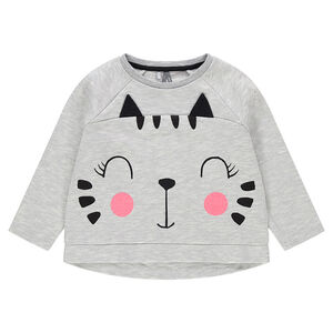 Sudadera de felpa con gato estampado y detalles brillantes  Main Sudadera de felpa con gato estampado y detalles brillantes