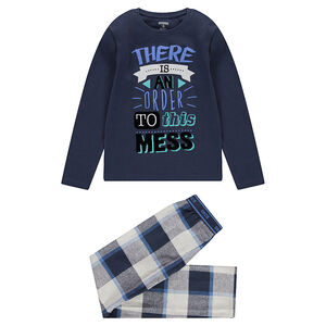 Júnior - Pijama con parte superior estampada y pantalón de franela de cuadros 