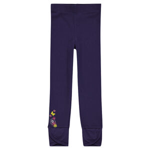Leggings largos lisos con corte de fantasía y flores estampadas 