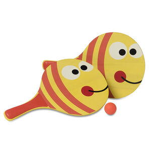 Conjunto de 2 raquetas de playa de madera con 1 pelota 