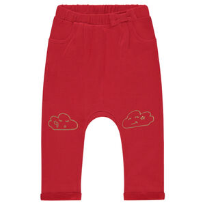 Pantalón de chándal de felpa lisa con nube estampada en las rodillas 