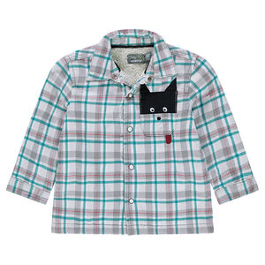 Camisa de franela de cuadros con forro de borregugillo y bolsillo de fantasía 