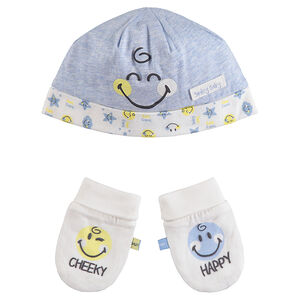 Conjunto de gorro y guantes de algodón ecológico con dibujo de Smiley 
