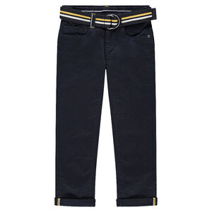 Pantalón de sarga azul marino con cinturón trenzado desmontable 