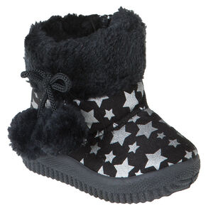 Zapatillas de forma botín de pelo sintético con pompones con estampado de estrella 
