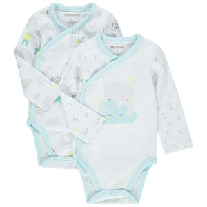 lote de 2 bodies mangas largas de algodon bio à estampados fantasia 