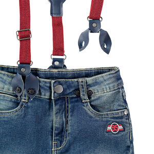 Vaqueros efecto desgastado con tirantes elásticos en los hombros 