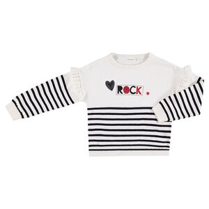 Jersey de punto con rayas que contrastan y mangas con volantes 