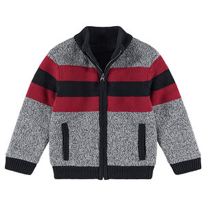 Chaqueta de punto jaspeado con bandas que contrastan y cremallera 
