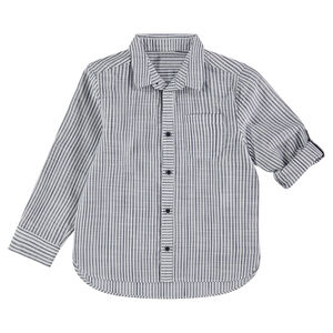 Camisa de manga larga de rayas con bolsillo tipo parche 