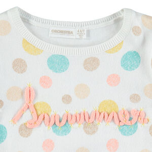 Jersey de punto con lunares de colores y volantes 