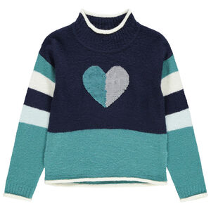 Pull en tricot contrasté à coeur en sequins magiques 