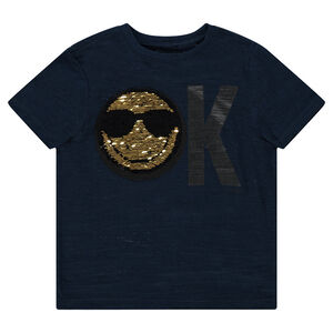 Camiseta de manga corta de punto con dibujo de ©Smiley de lentejuelas mágicas 