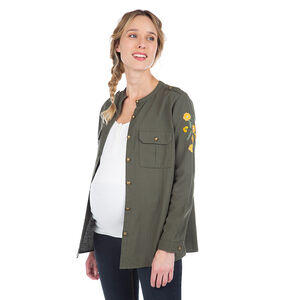 Chaqueta caqui de premamá con flores bordadas 