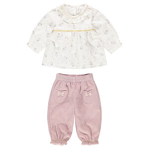 Conjunto de túnica con pingüinos all-over y pantalón de canalé con bolsillos 
