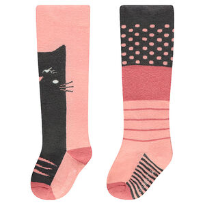 Juego de 2 pares de medias con gato y dibujos gráficos de jácquard 