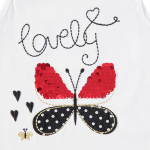 Conjunto on camiseta de mariposa con lentejuelas y pantalón corto de lunares 