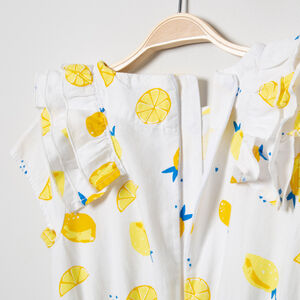 Vestido estampado con limones all over y mangas con volantes 