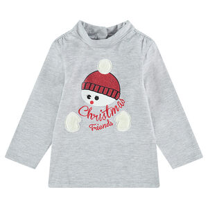 Camiseta con cuello subido y muñeco de nieve brillante  