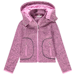 Chaqueta con capucha de punto jaspeado y bolsillos con cremallera 