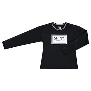 Júnior- Camiseta de manga larga con bandas brillantes y logo estampado  Main Júnior- Camiseta de manga larga con bandas brillantes y logo estampado
