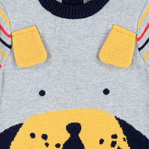 Jersey de punto con orejas de relieve y rayas que contrastan en las mangas 