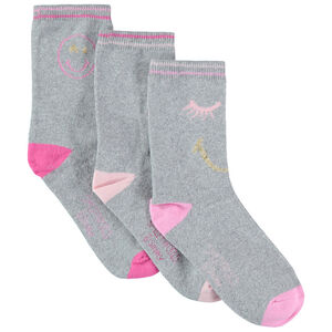 Juego de 3 pares de calcetines lisos con motivos de Smiley de jacquard  Main Juego de 3 pares de calcetines lisos con motivos de Smiley de jacquard