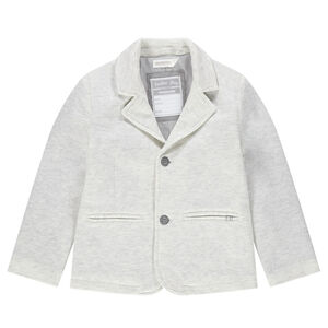 Americana de punto gris jaspeado con forro de rayas 