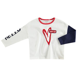 Camiseta de punto de manga larga con corazón y parche de rizo  Main Camiseta de punto de manga larga con corazón y parche de rizo