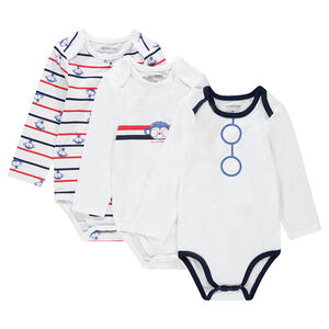 Juego de 3 bodys de algodón de manga larga con monos estampados 