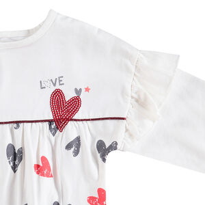 Camiseta de manga larga con volantes y corazones estampados  Main Camiseta de manga larga con volantes y corazones estampados