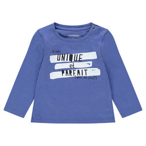 Camiseta de manga larga de punto con estampado de fantasía y cuello con botones a presión 