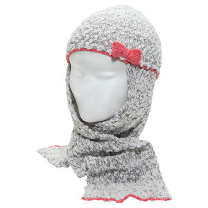 Gorro con bufanda de punto efecto popcorno con lazo que contrasta 