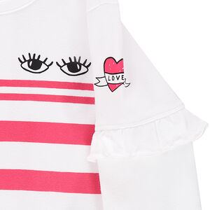 Camiseta de manga larga con punto de rayas y volante en las mangas 