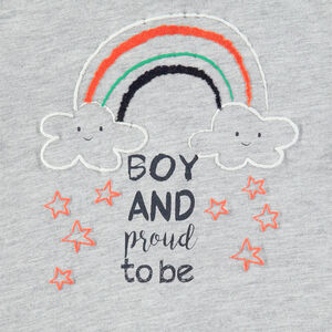 Conjunto de camiseta de manga larga con arcoiris bordado y pantalón verde 