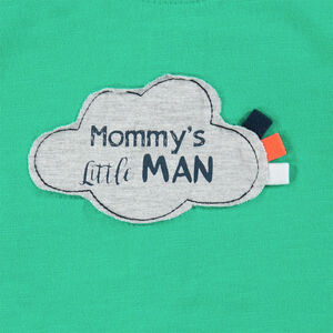 Conjunto de camiseta de manga larga verde y vaqueros con bordados 