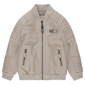 Cazadora de cuero de imitación con bolsillos con cremallera y pespuntes 