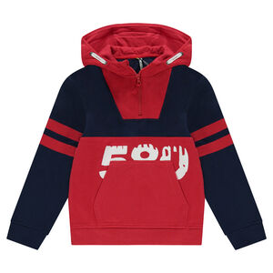 Júnior - Sudadera con capucha de felpa con cremallera y bandas en contraste 