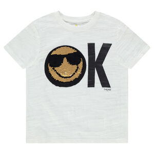 Camiseta de manga corta de punto con dibujo de ©Smiley de lentejuelas mágicas 