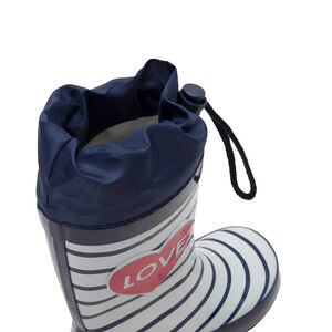Botas de agua de goma a rayas con cuello impermeable y estampado de corazones, tallas del 24 al 27. 