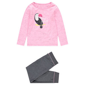 Pijama de punto bicolor con pájaro de borreguillo estampado por delante  Main Pijama de punto bicolor con pájaro de borreguillo estampado por delante